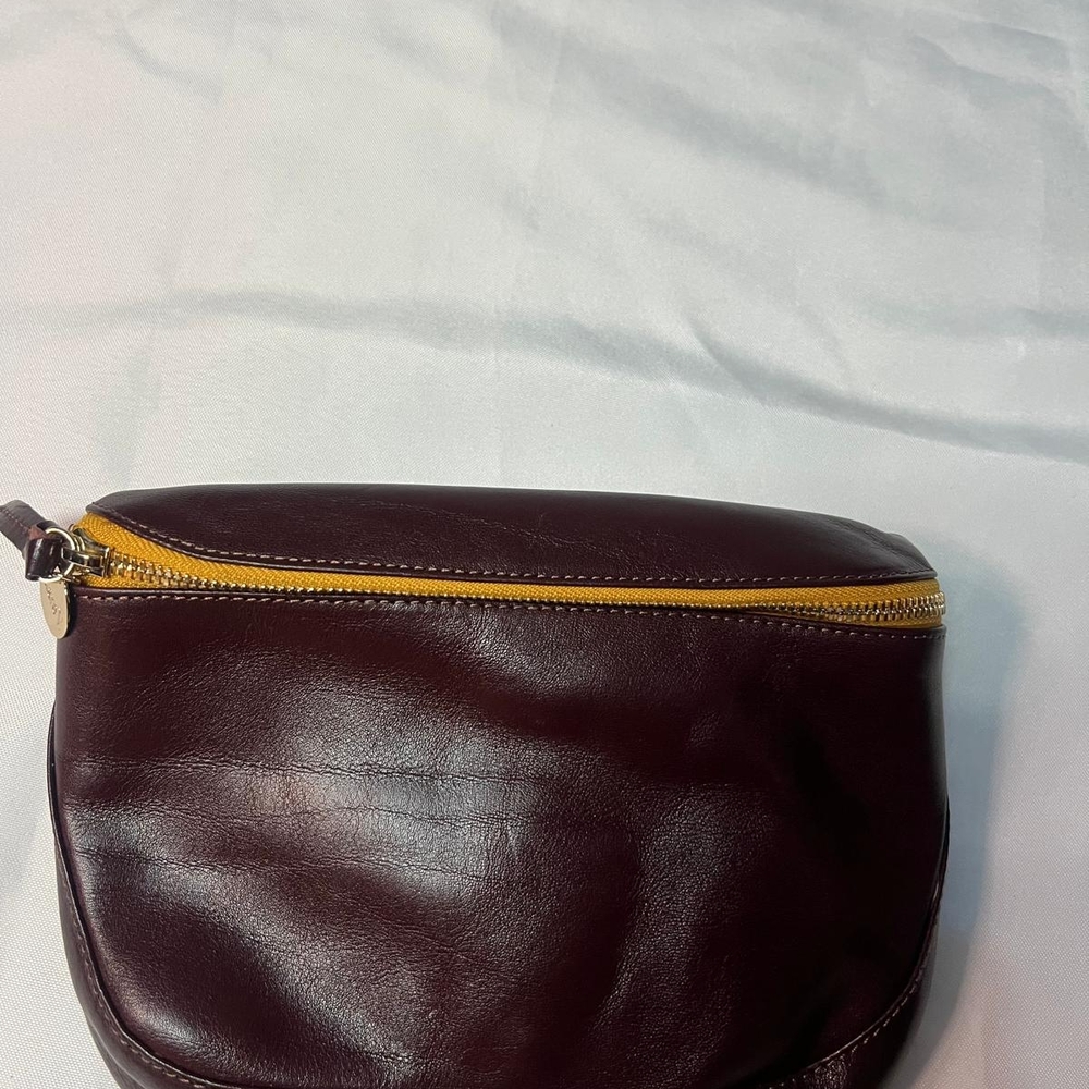 Clare V. Burgundy Leather Fanny Pack with Yellow Zipper